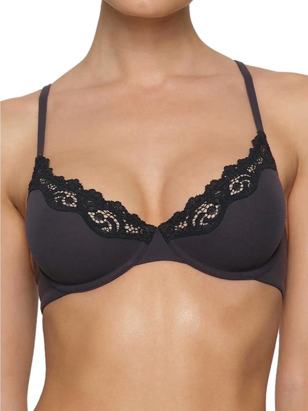 SKIMS Black Lace Trim Underwire T-Shirt Bra